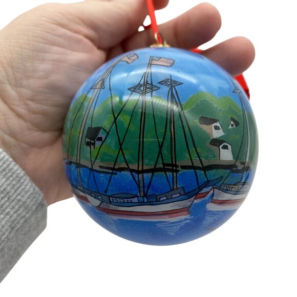 Li Bien Seaside Nautical Glass Christmas ornament Seaside town Maine Boston - Picture 3 of 12